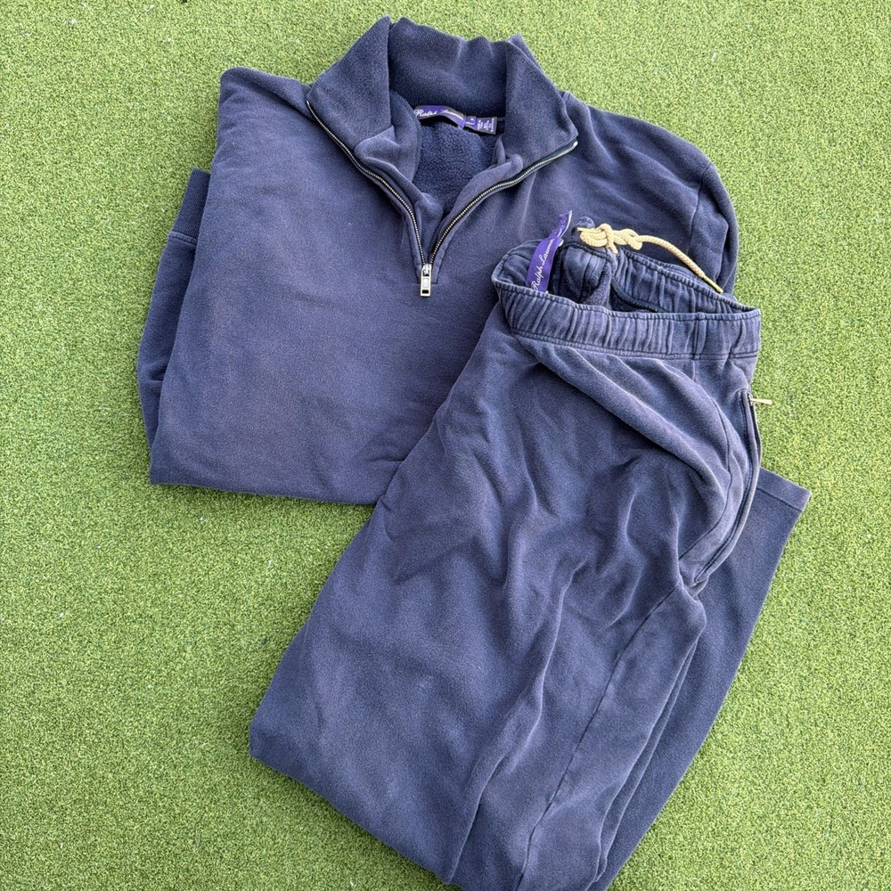 Ralph Lauren Purple Label Made Italy Cotton 1/4 Zip Set  Mens XL Top L Pants